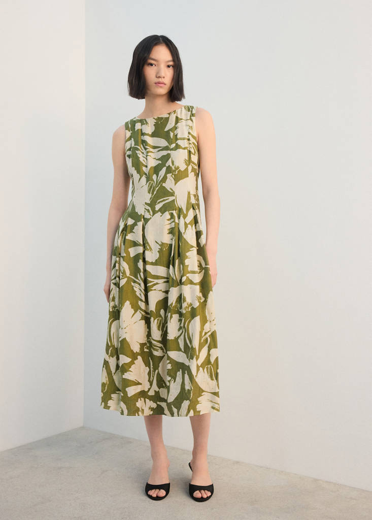 Floral-print flared dress — Green