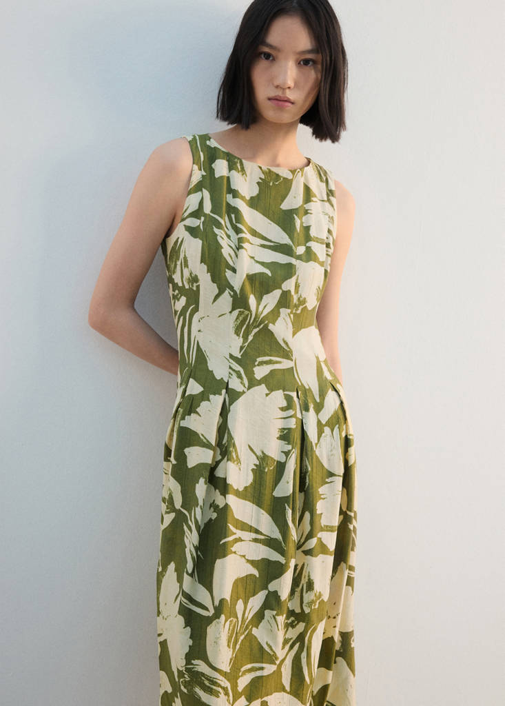 Floral-print flared dress — Green