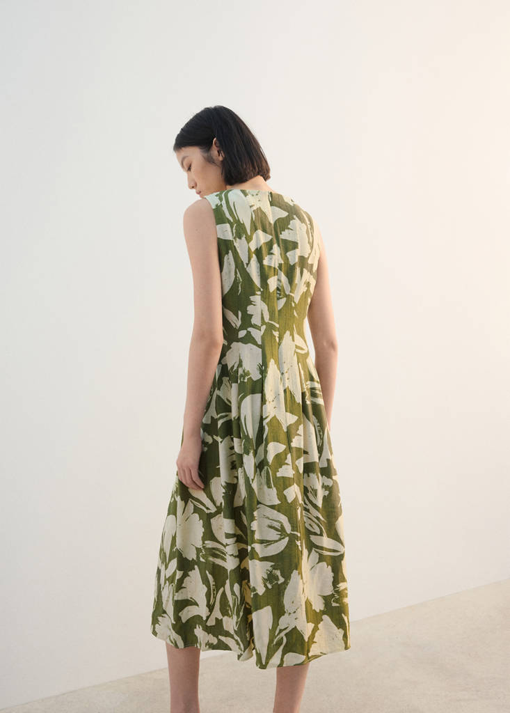 Floral-print flared dress — Green