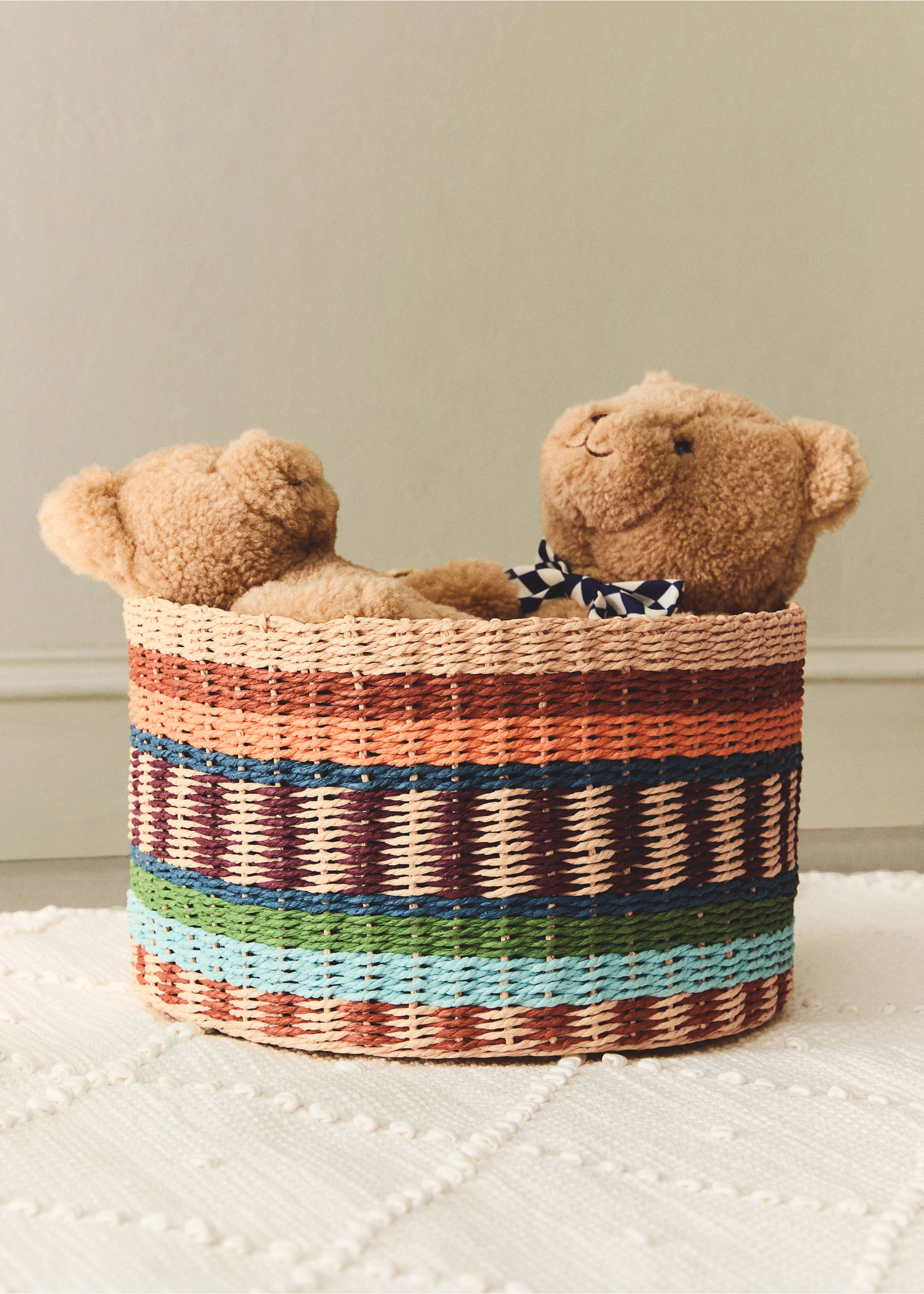 Large multicoloured patterned round basket - General plane, Lilac. Ref: 27022898-00.