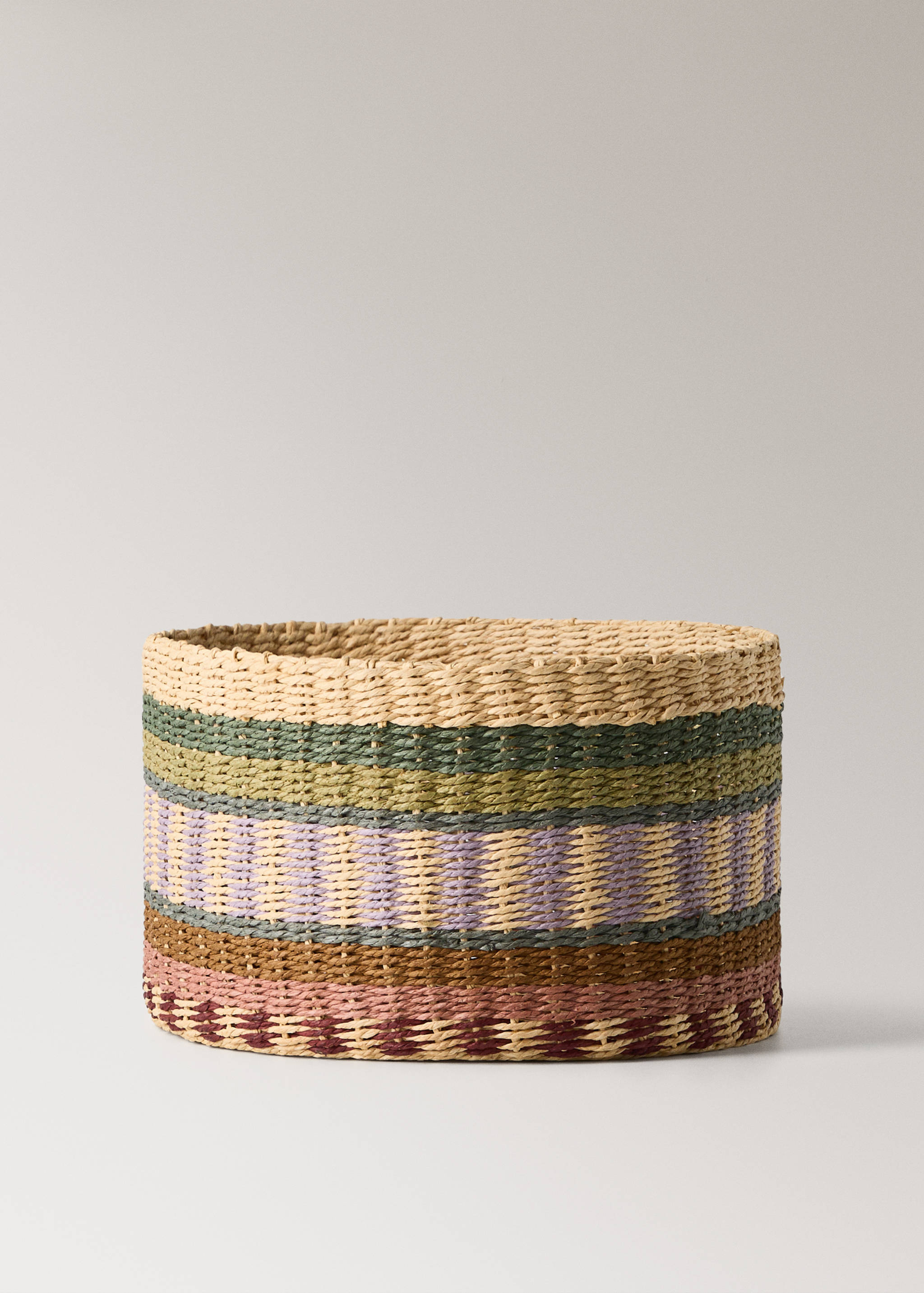 Large multicoloured patterned round basket - Article without model