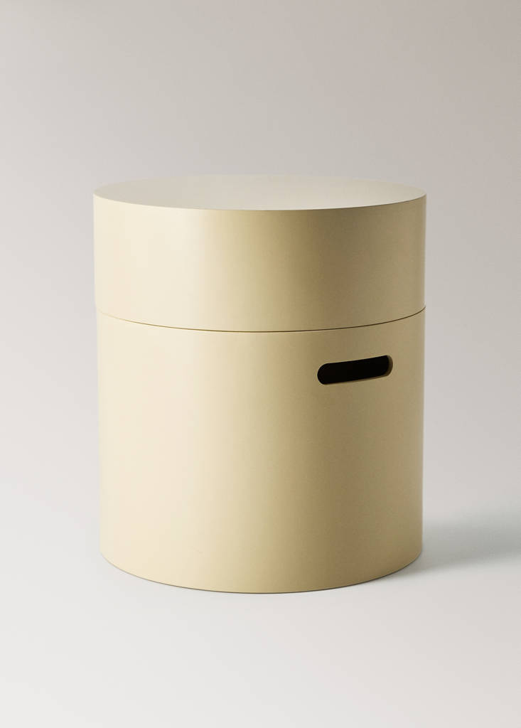 Wooden box with cylindrical lid and rectangular handle detail — Pastel Yellow