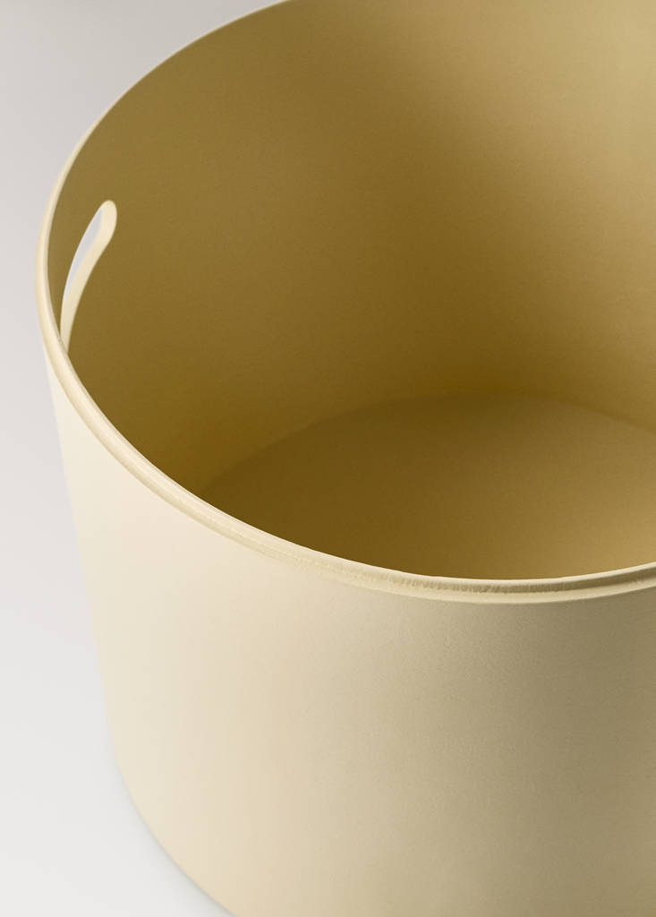 Wooden box with cylindrical lid and rectangular handle detail — Pastel Yellow
