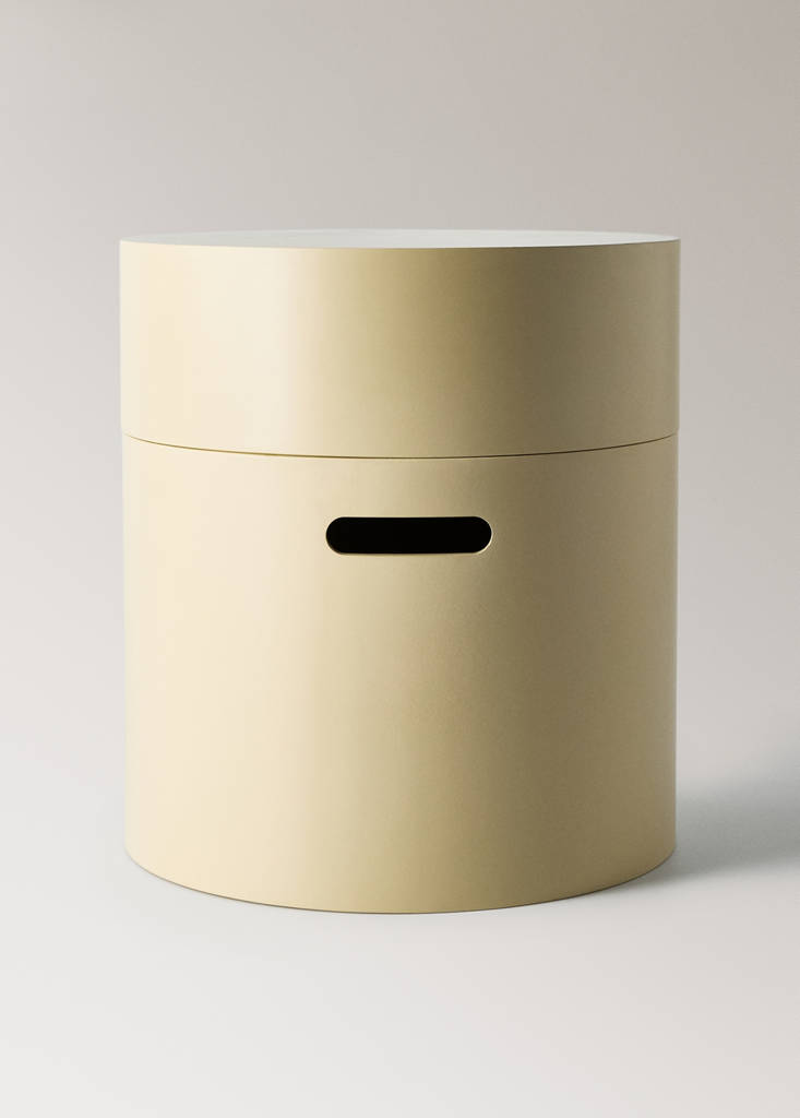 Wooden box with cylindrical lid and rectangular handle detail — Pastel Yellow
