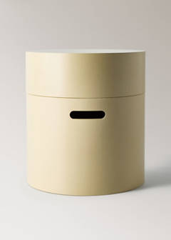 Wooden box with cylindrical lid and rectangular handle detail — Pastel Yellow 7