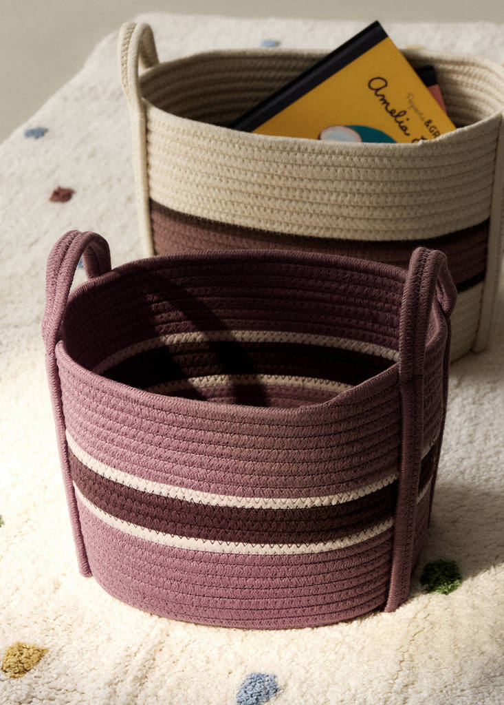 Medium children's cotton basket with handles — Pastel Pink
