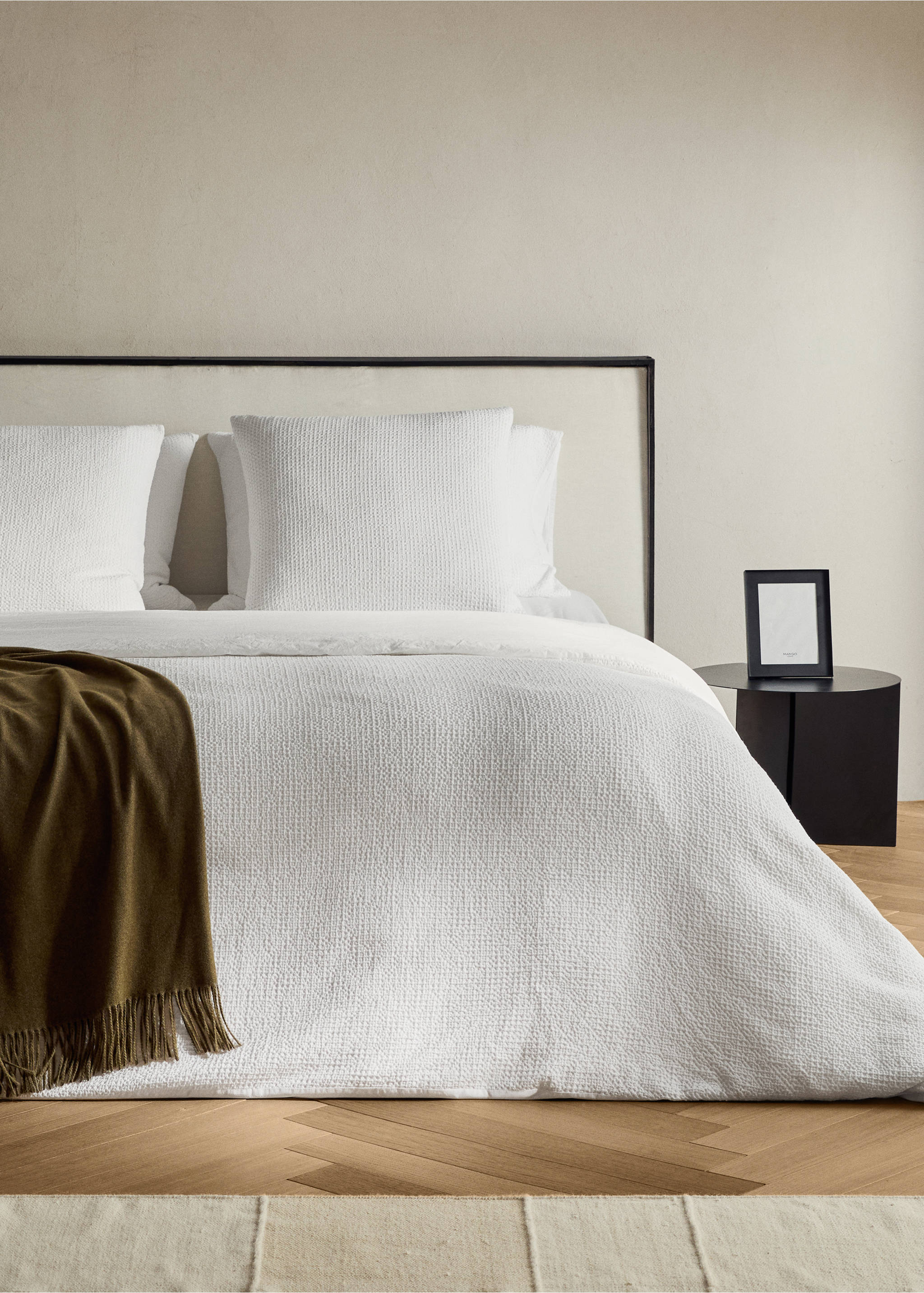 Cotton percale waffle duvet cover Single bed - General plane, White. Ref: 27022908-00.
