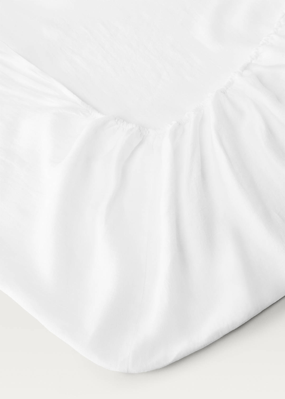 Washed linen fitted sheet for 180 cm bed — White