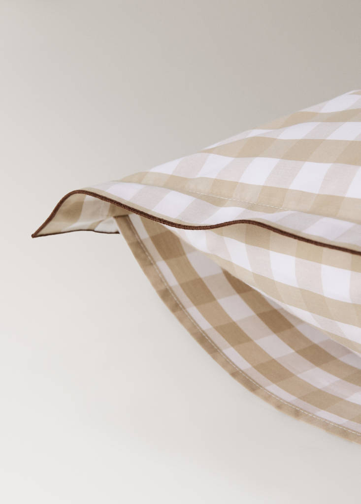 Vichy check cotton percale pillowcases 50x75 cm — Tobacco Brown