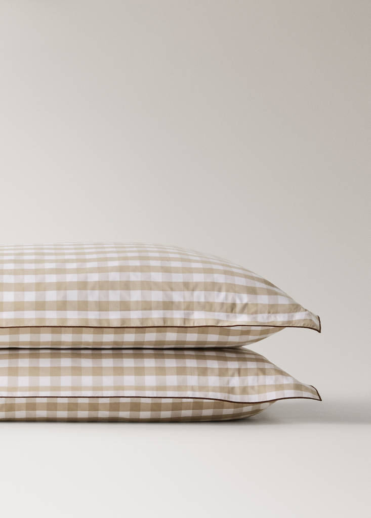 Vichy check cotton percale pillowcases 50x75 cm — Tobacco Brown