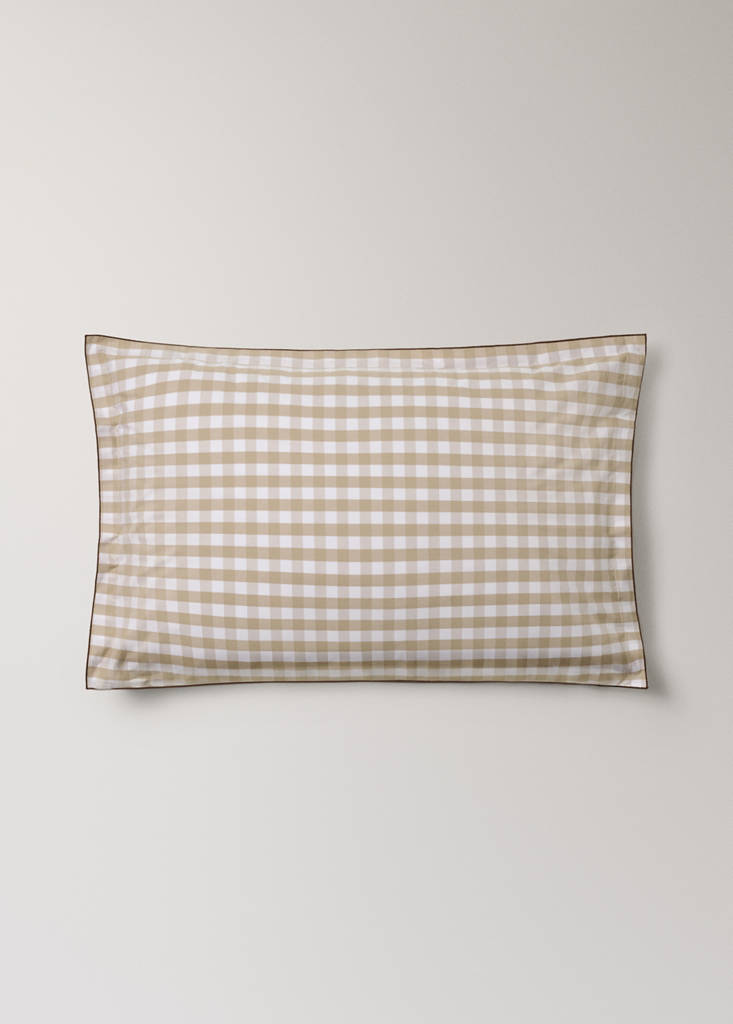 Vichy check cotton percale pillowcases 50x75 cm — Tobacco Brown