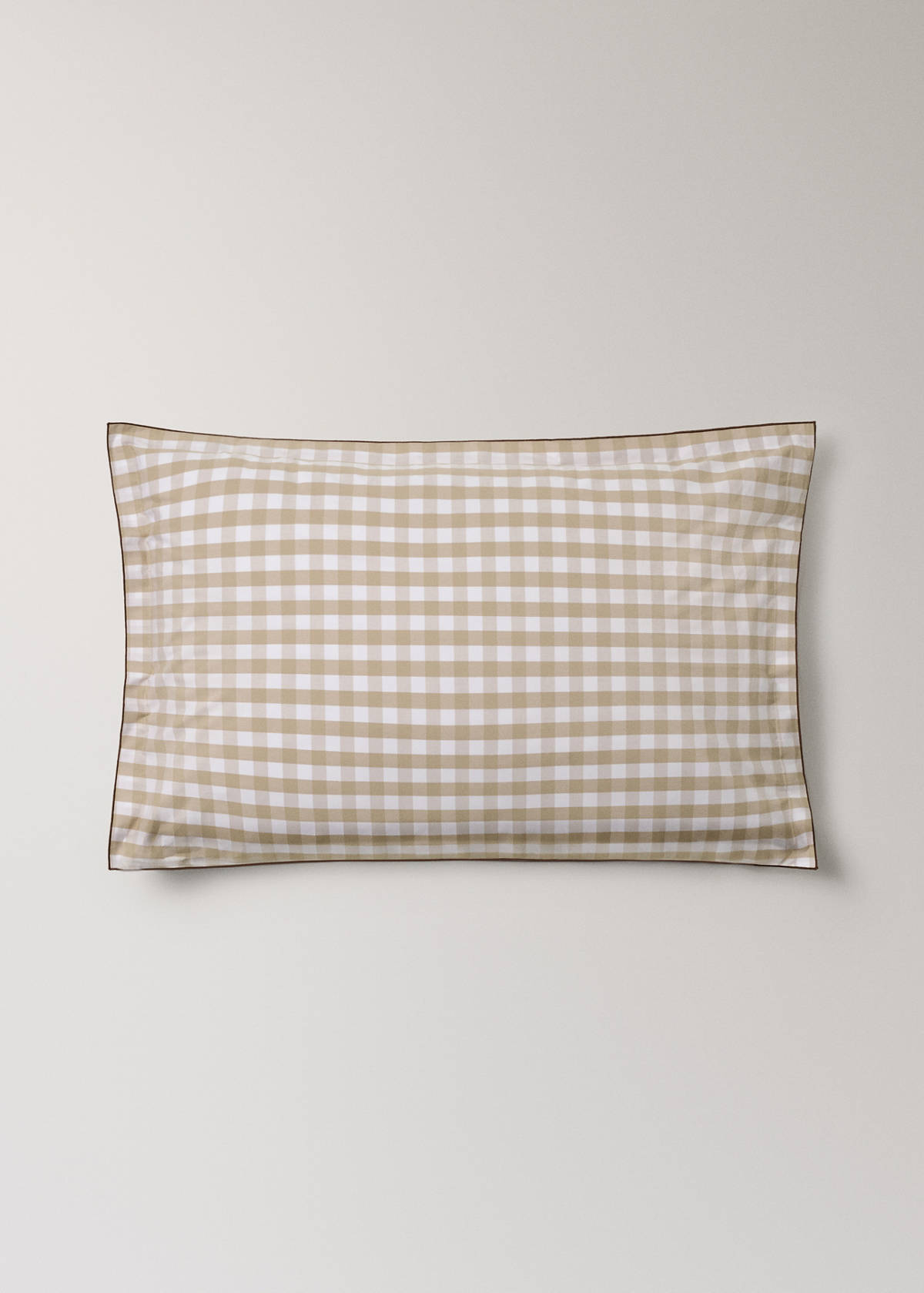 Vichy check cotton percale pillowcases 50x75 cm — Tobacco Brown