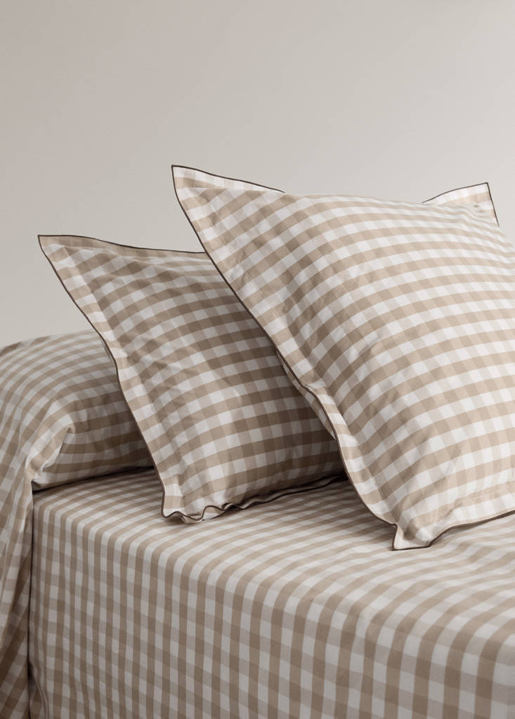 Vichy check cotton percale pillowcases 60x60 cm — Tobacco Brown