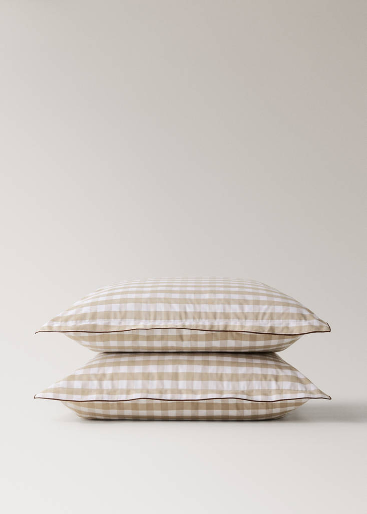 Vichy check cotton percale pillowcases 60x60 cm — Tobacco Brown
