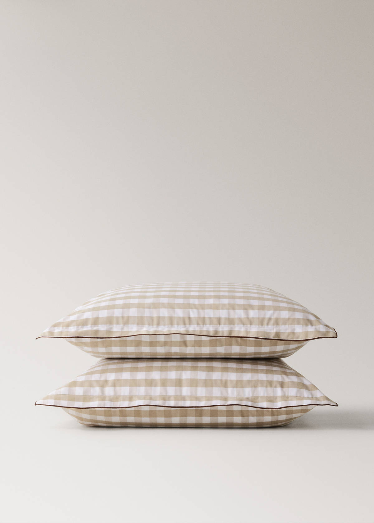 Vichy check cotton percale pillowcases 60x60 cm — Tobacco Brown