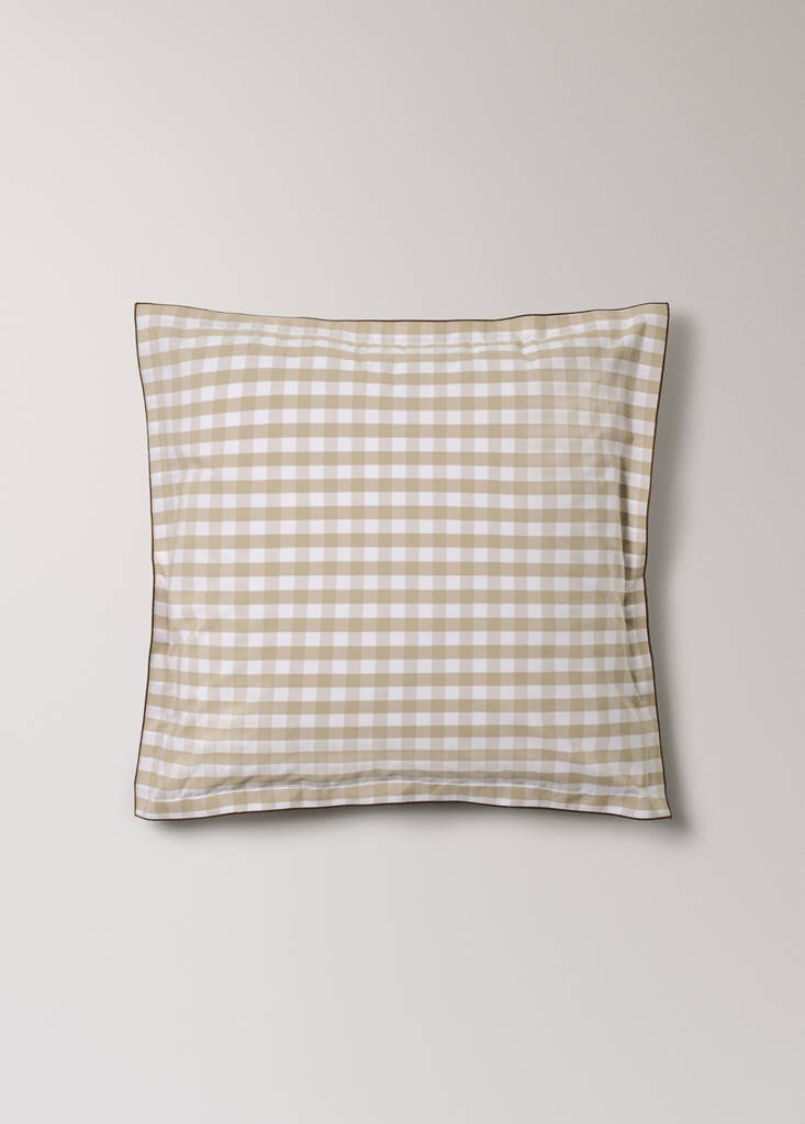 Vichy check cotton percale pillowcases 60x60 cm — Tobacco Brown