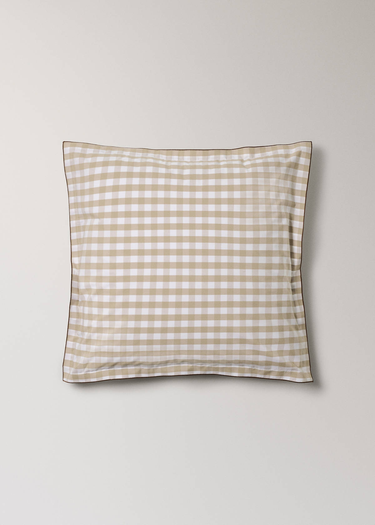 Vichy check cotton percale pillowcases 60x60 cm — Tobacco Brown