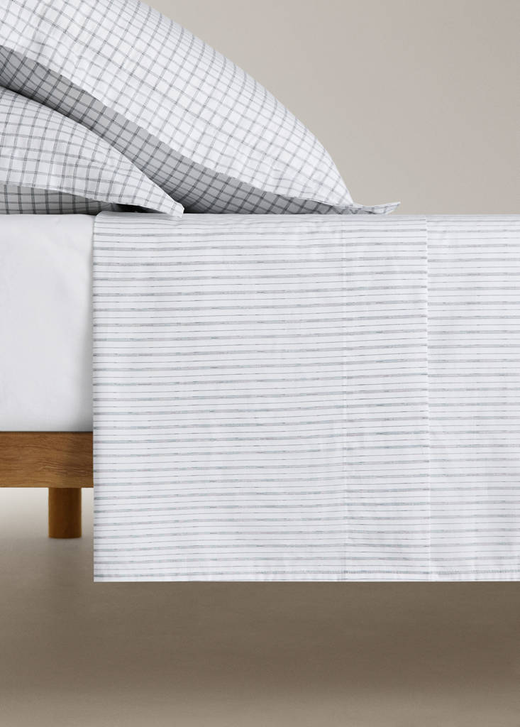 Percale top sheet stripes Bed 135/140 cm — Grey