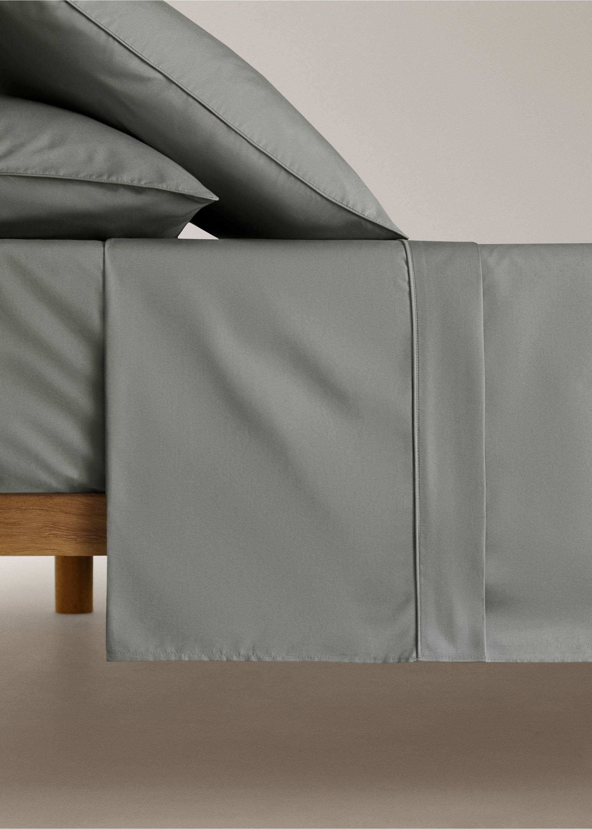500-thread count cotton percale duvet cover with rounded piping detail for 135/140cm bed - Article without model, Grey. Ref: 27022961-00.
