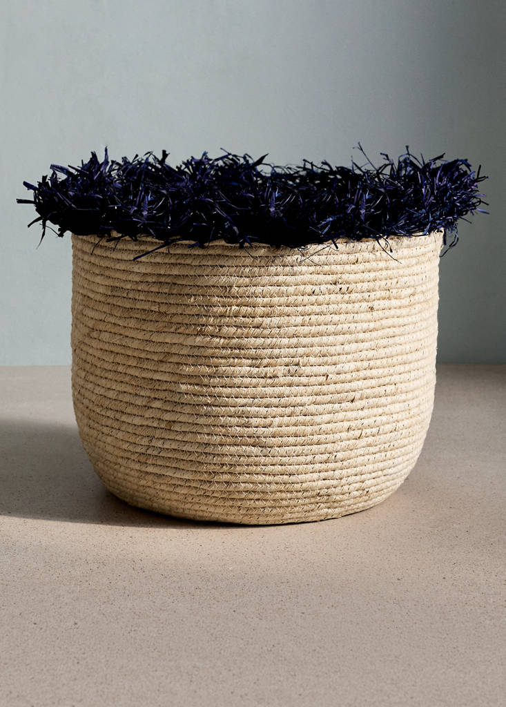 Small basket with fringe detail — Indigo Blue