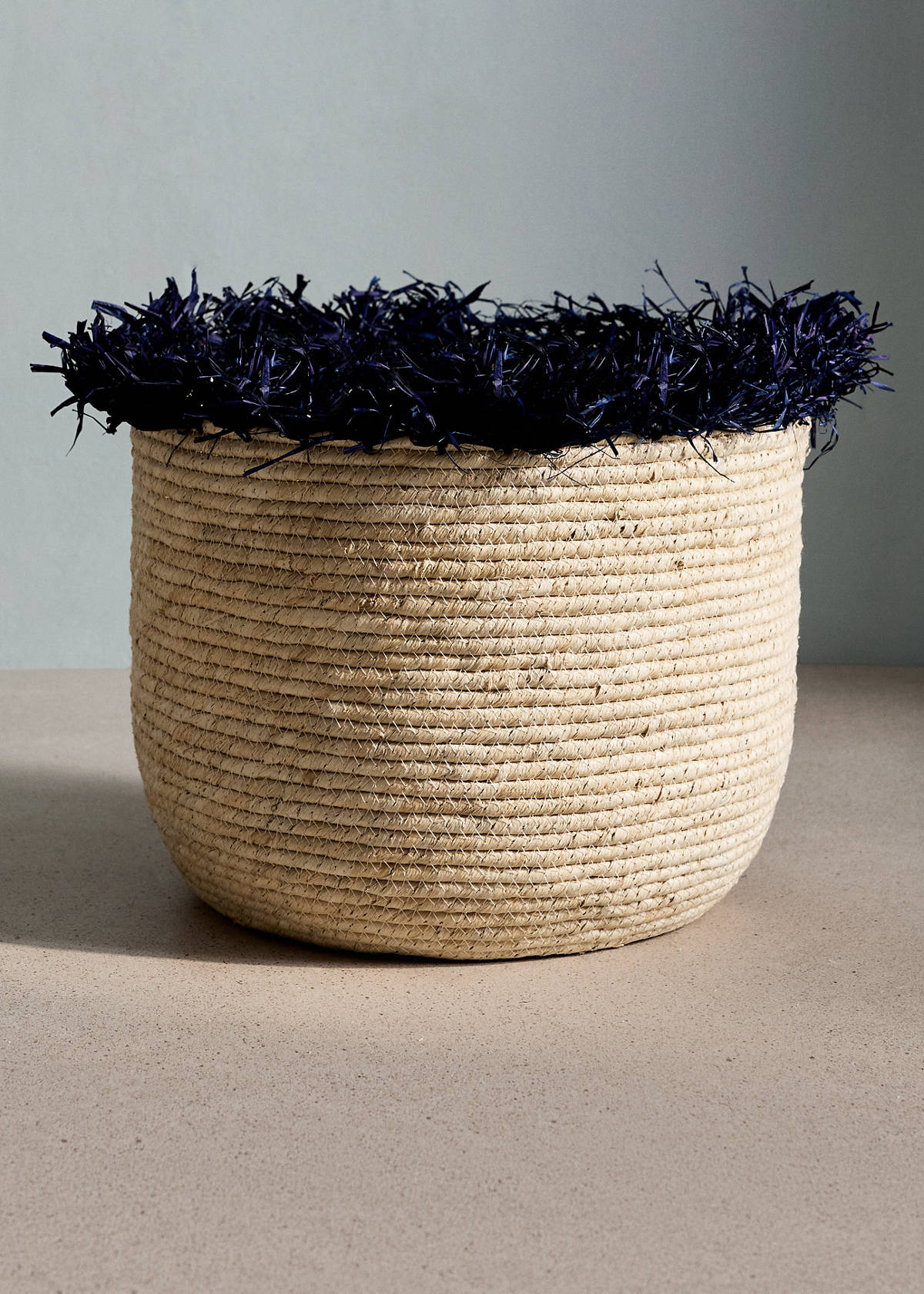Small basket with fringe detail — Indigo Blue