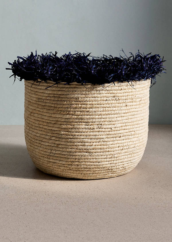 Small basket with fringe detail — Indigo Blue