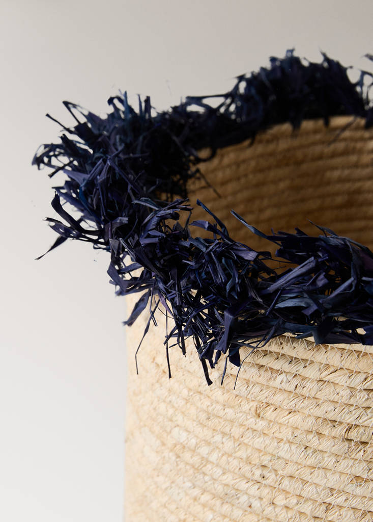 Small basket with fringe detail — Indigo Blue
