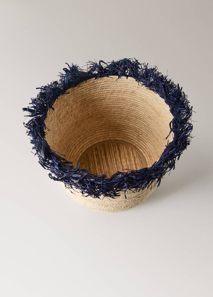 Small basket with fringe detail — Indigo Blue