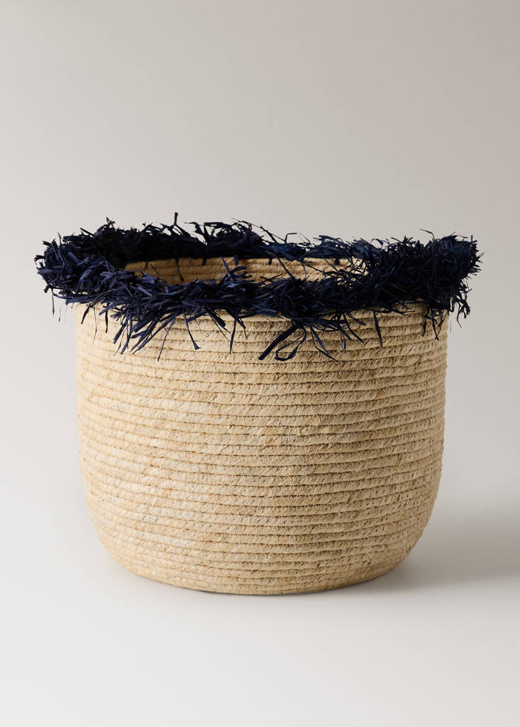 Small basket with fringe detail — Indigo Blue
