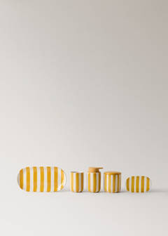 Ceramic bathroom jar with hand-painted stripes — Mustard 4