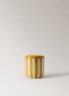 Ceramic bathroom jar with hand-painted stripes — Mustard 5