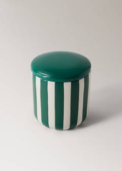 Ceramic bathroom jar with hand-painted stripes — Dark Green 2