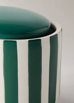 Ceramic bathroom jar with hand-painted stripes — Dark Green 3
