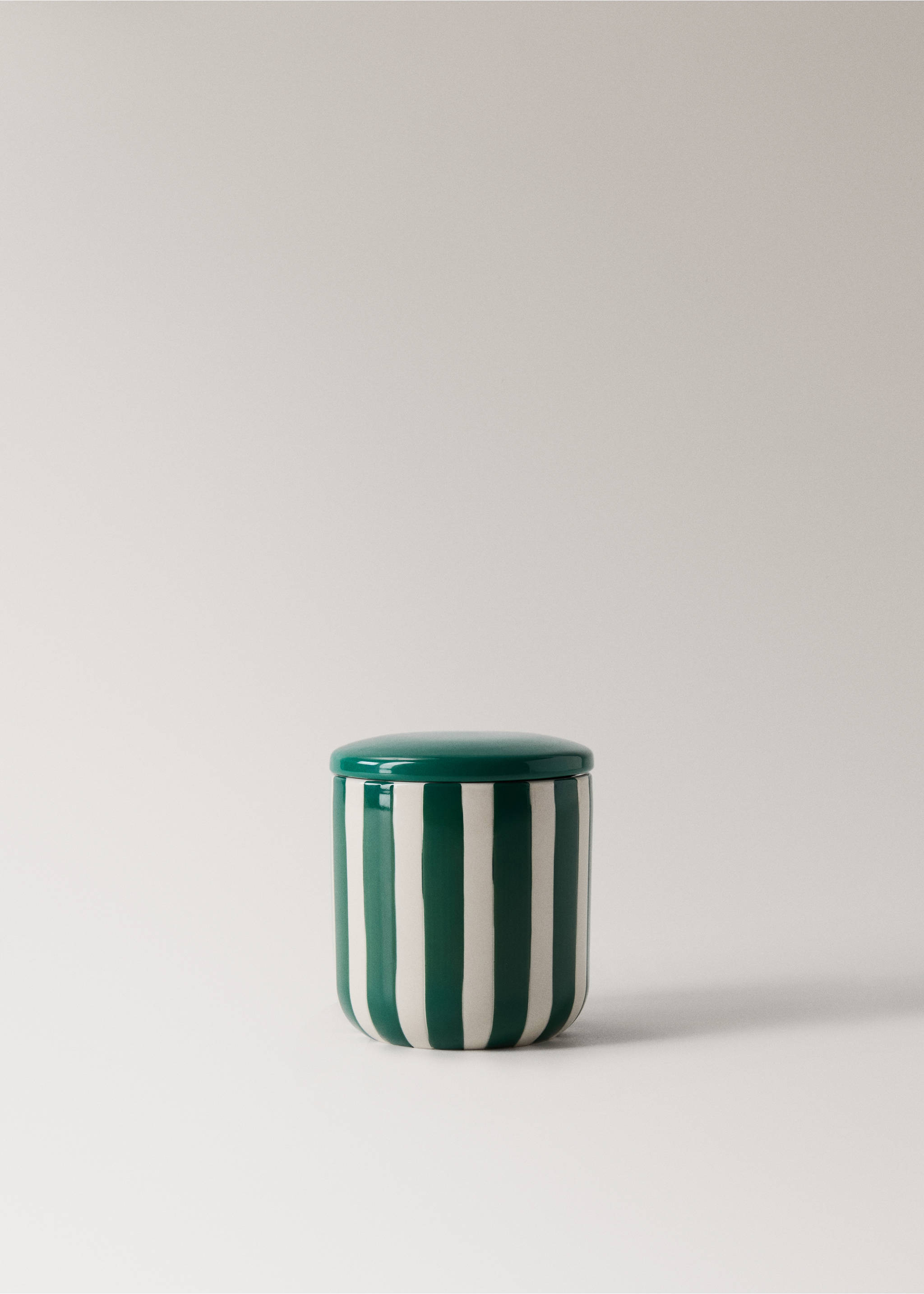 Ceramic bathroom jar with hand-painted stripes - Article without model, Dark Green. Ref: 27023286-00.