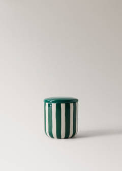 Ceramic bathroom jar with hand-painted stripes — Dark Green 5