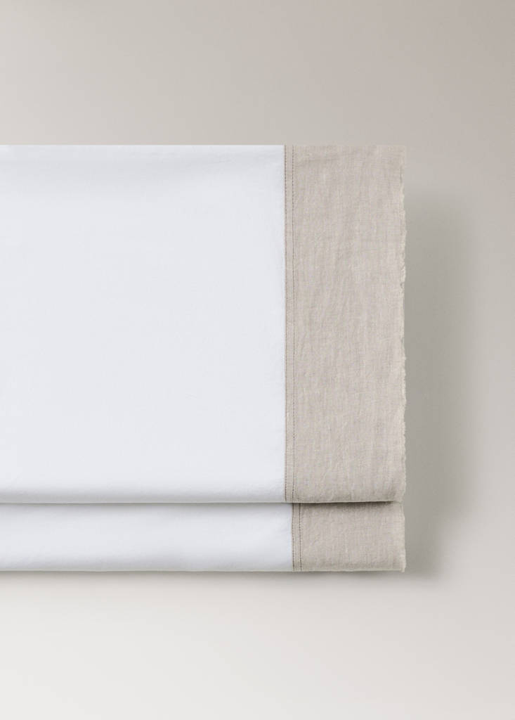 Washed cotton flat sheet with linen border for 180cm bed — Sand