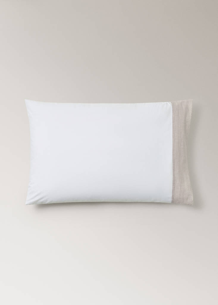 Two washed cotton pillowcases with linen border 50x75cm — Sand