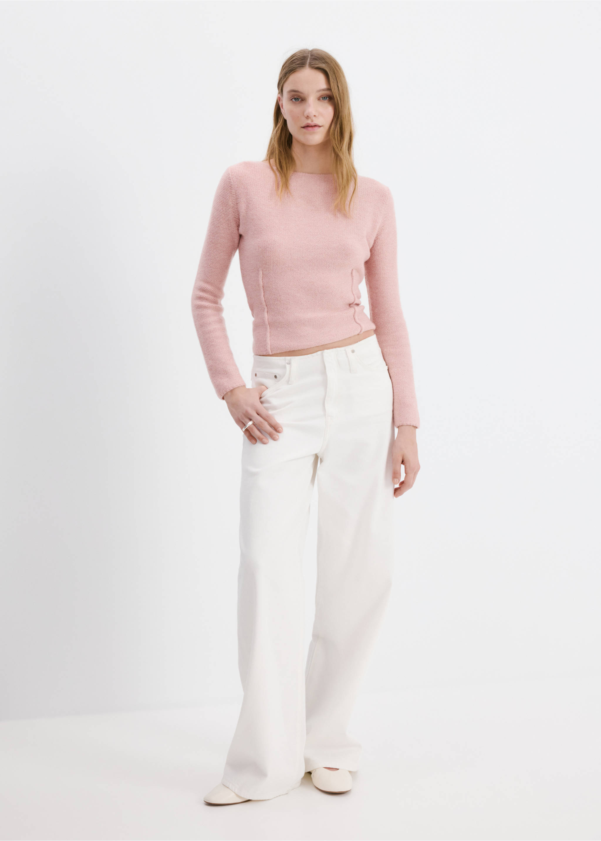 Knitted sweater with seams - General plane, Pink. Ref: 27023302-00.