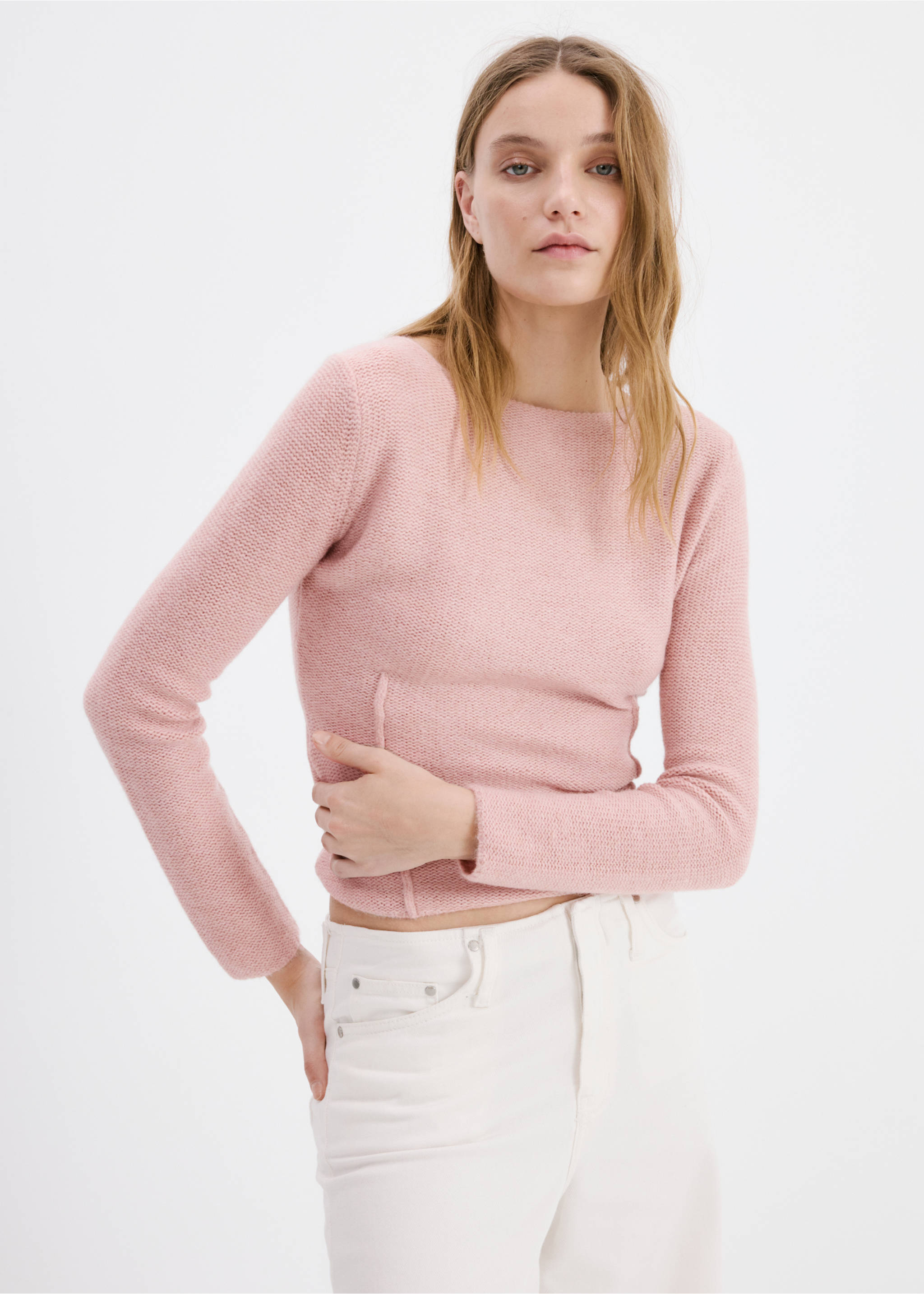 Knitted sweater with seams - Medium plane, Pink. Ref: 27023302-00.