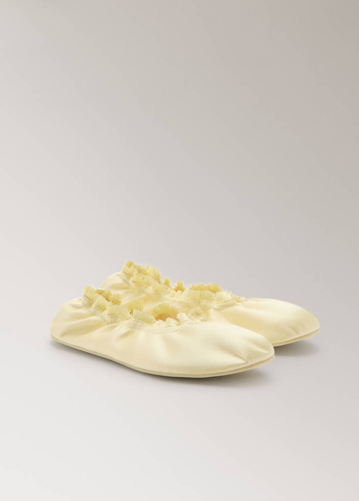 Satin ballet flats with elastic — Pastel Yellow