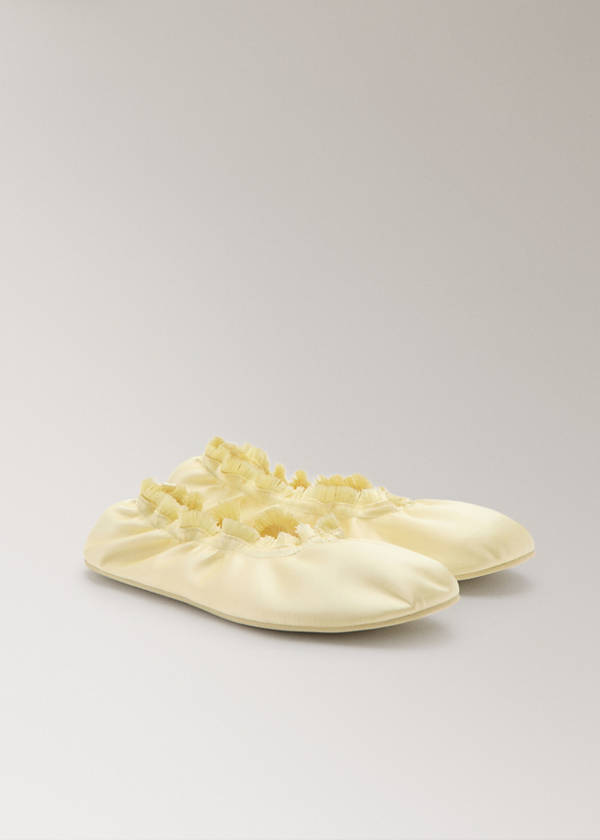 Satin ballet flats with elastic — Pastel Yellow