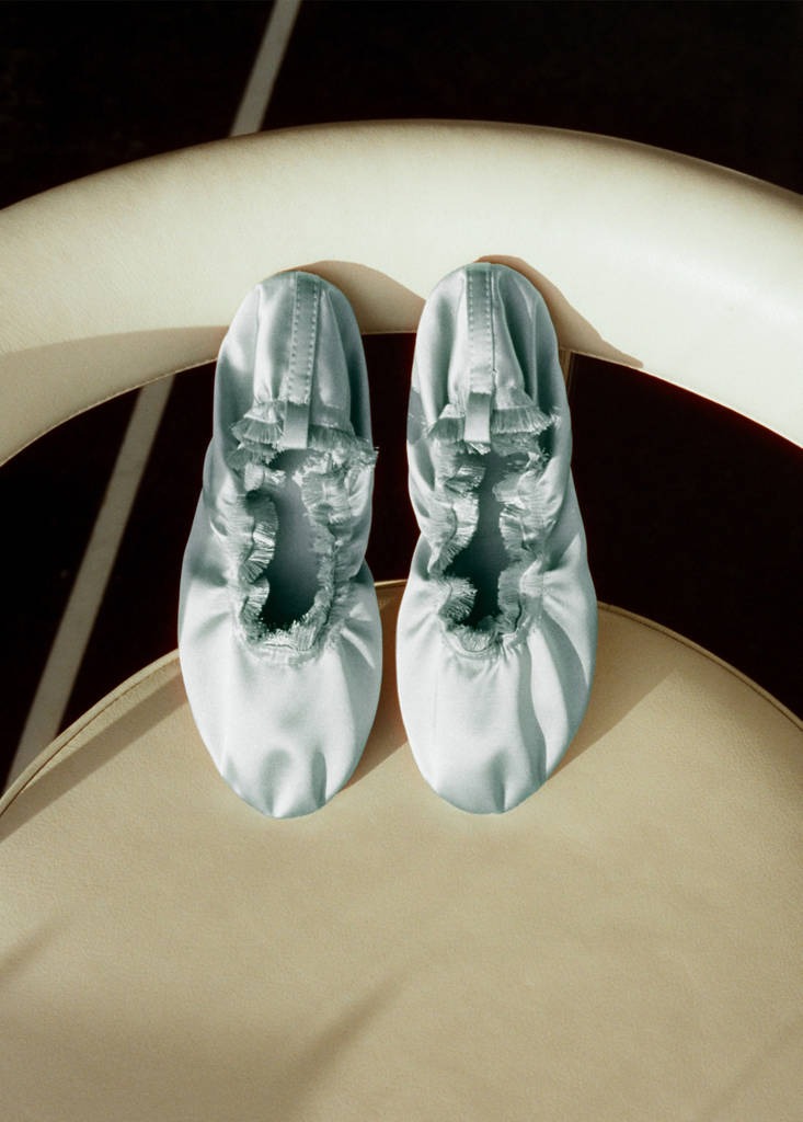 Satin ballet flats with elastic — Blue