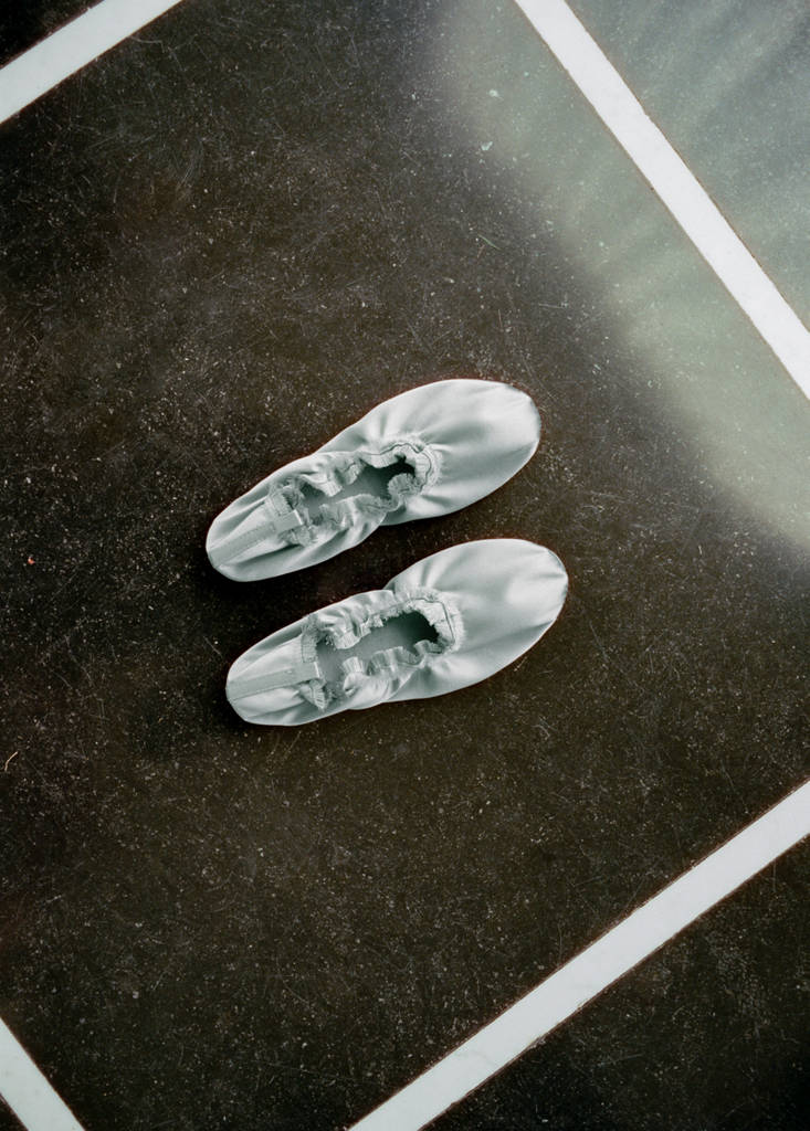 Satin ballet flats with elastic — Blue