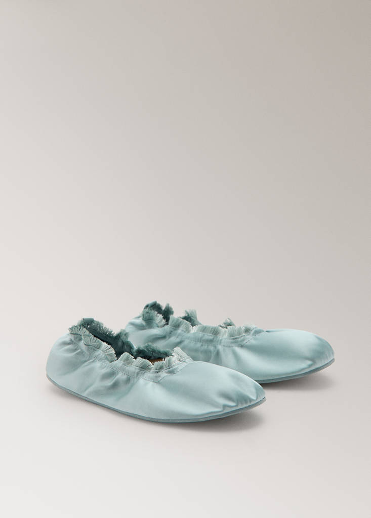 Satin ballet flats with elastic — Blue