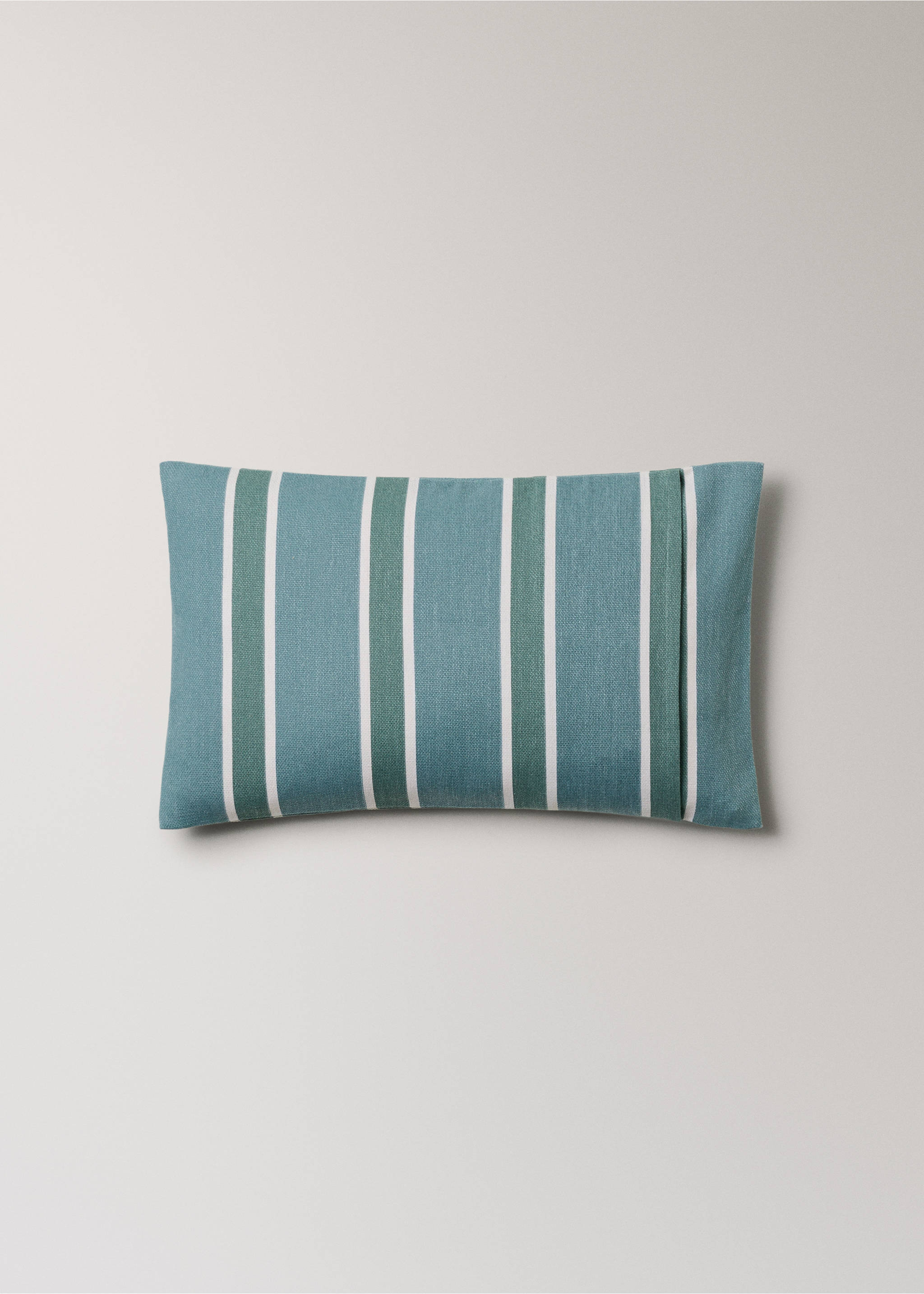 Cotton cushion cover with printed stripes 30x50 cm - Details of the article 4, Blue. Ref: 27023320-00.