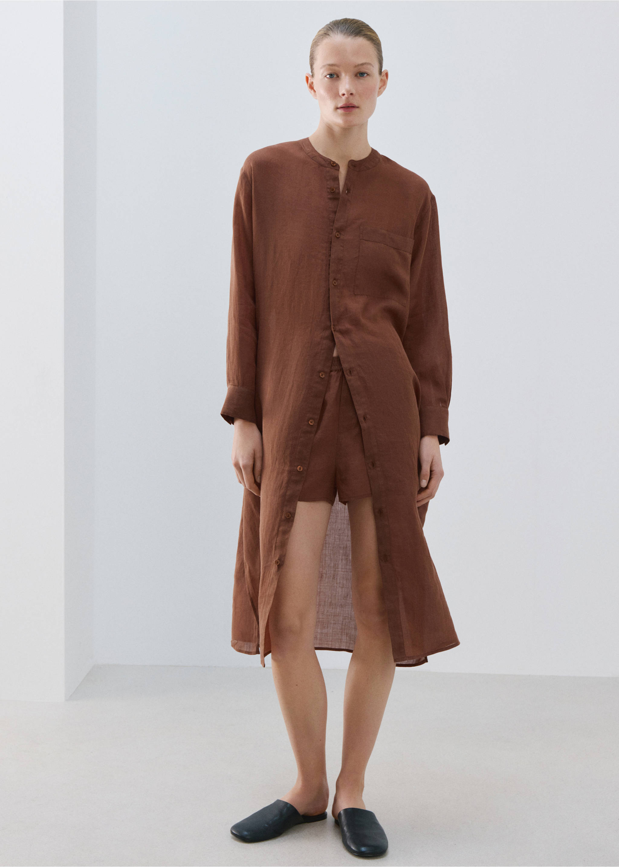 Ramie nachthemd - Overzichtstekening, Bruin. Ref: 27023323-00.