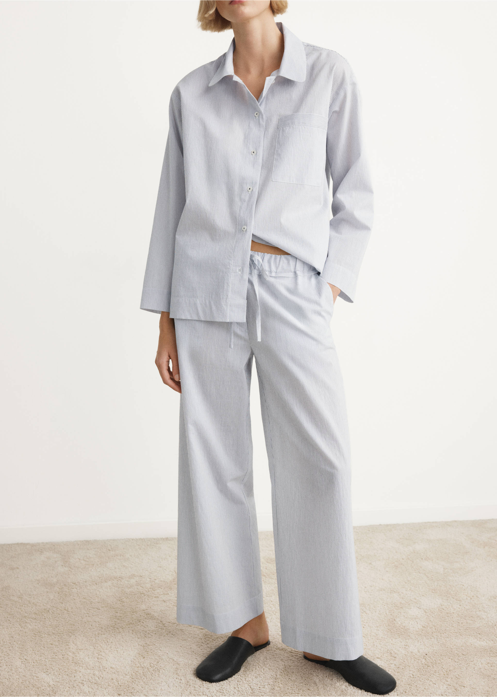 Pantalon pyjama coton rayures - Plan moyen, Blanc. Ref: 27023325-00.