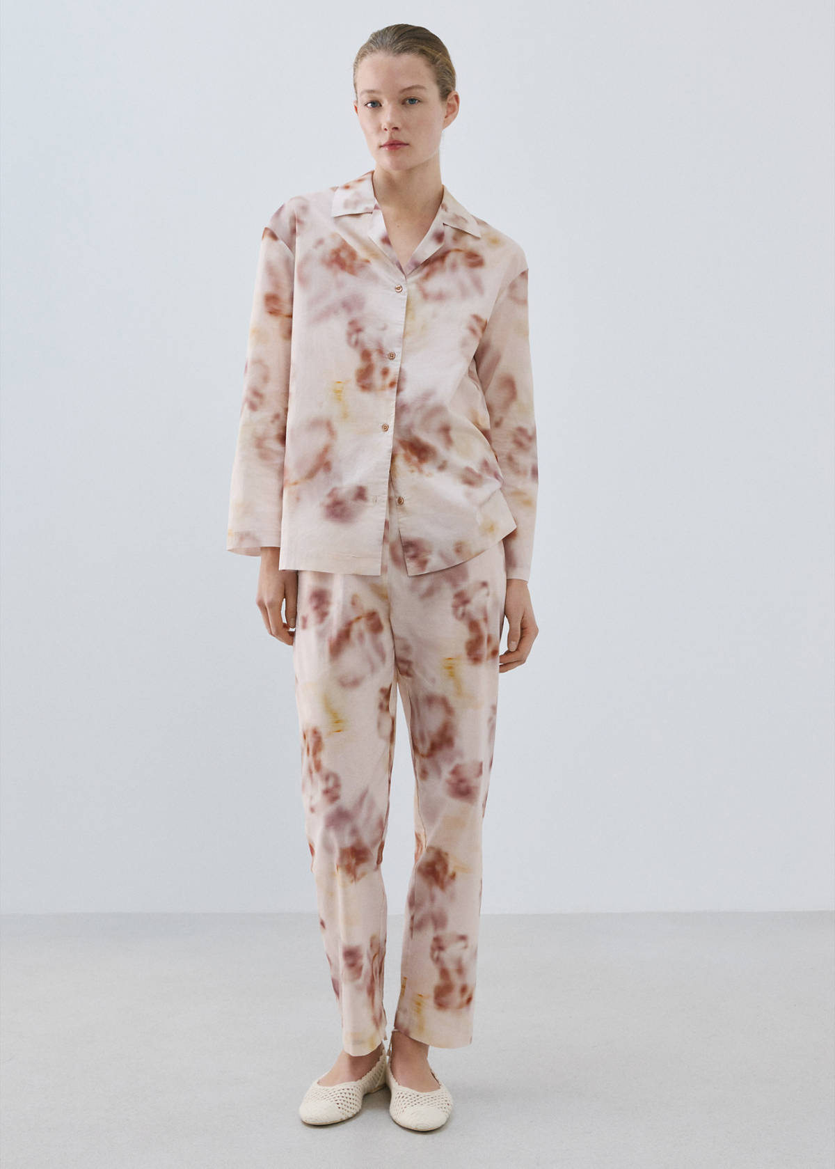Watercolour print cotton pyjama bottoms — Brown