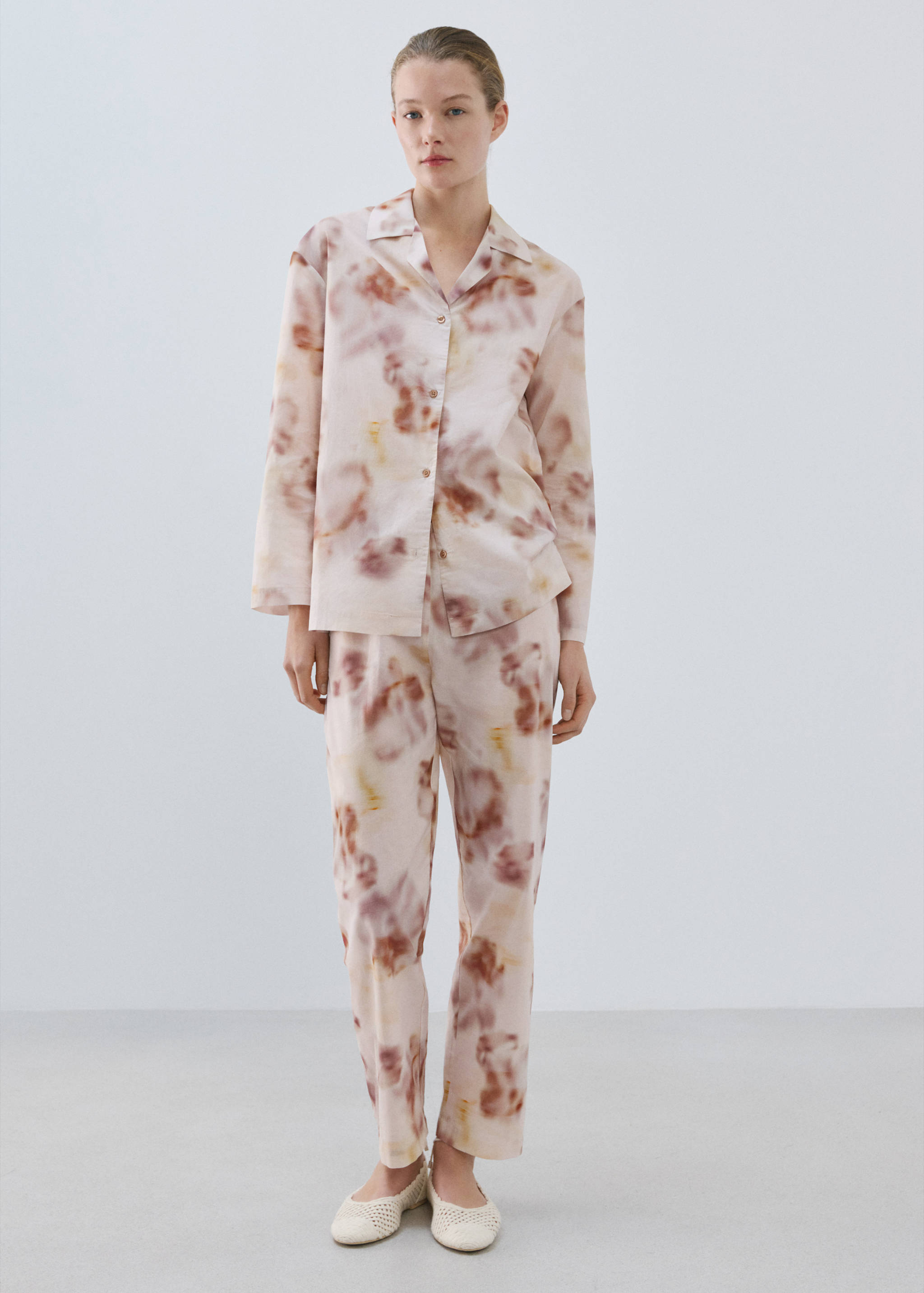 Watercolour print cotton pyjama bottoms - General plane