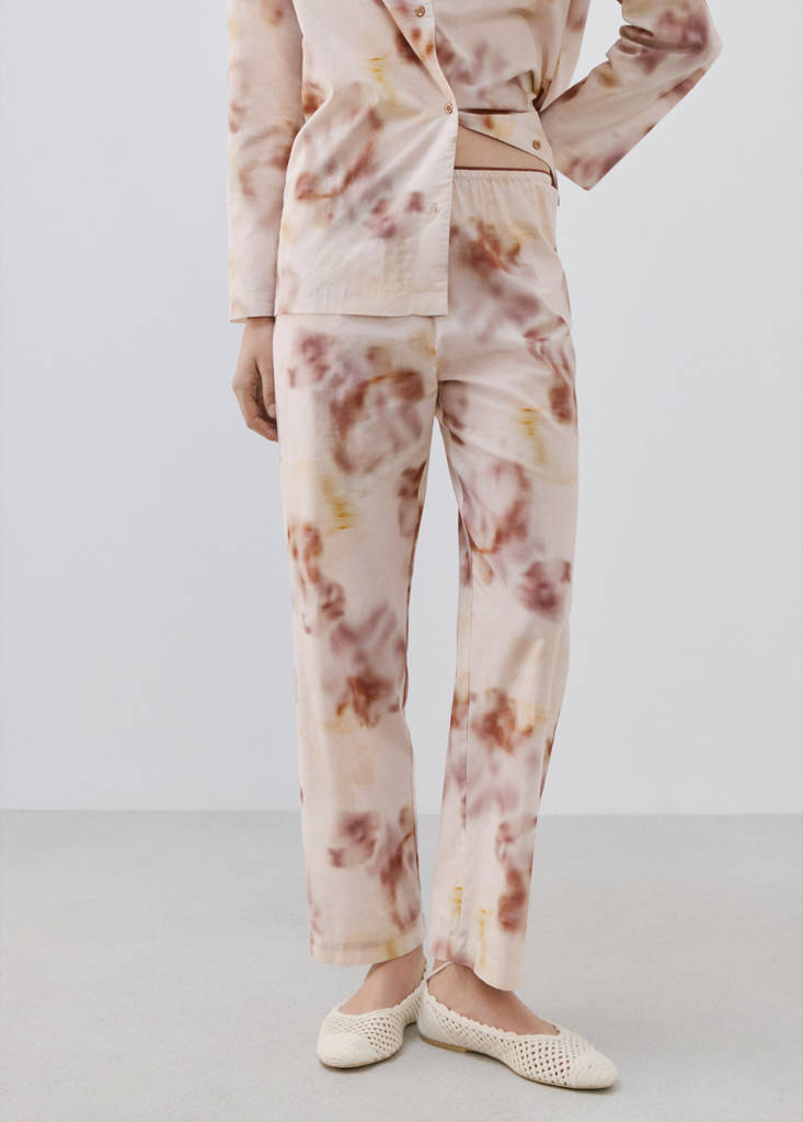 Watercolour print cotton pyjama bottoms — Brown